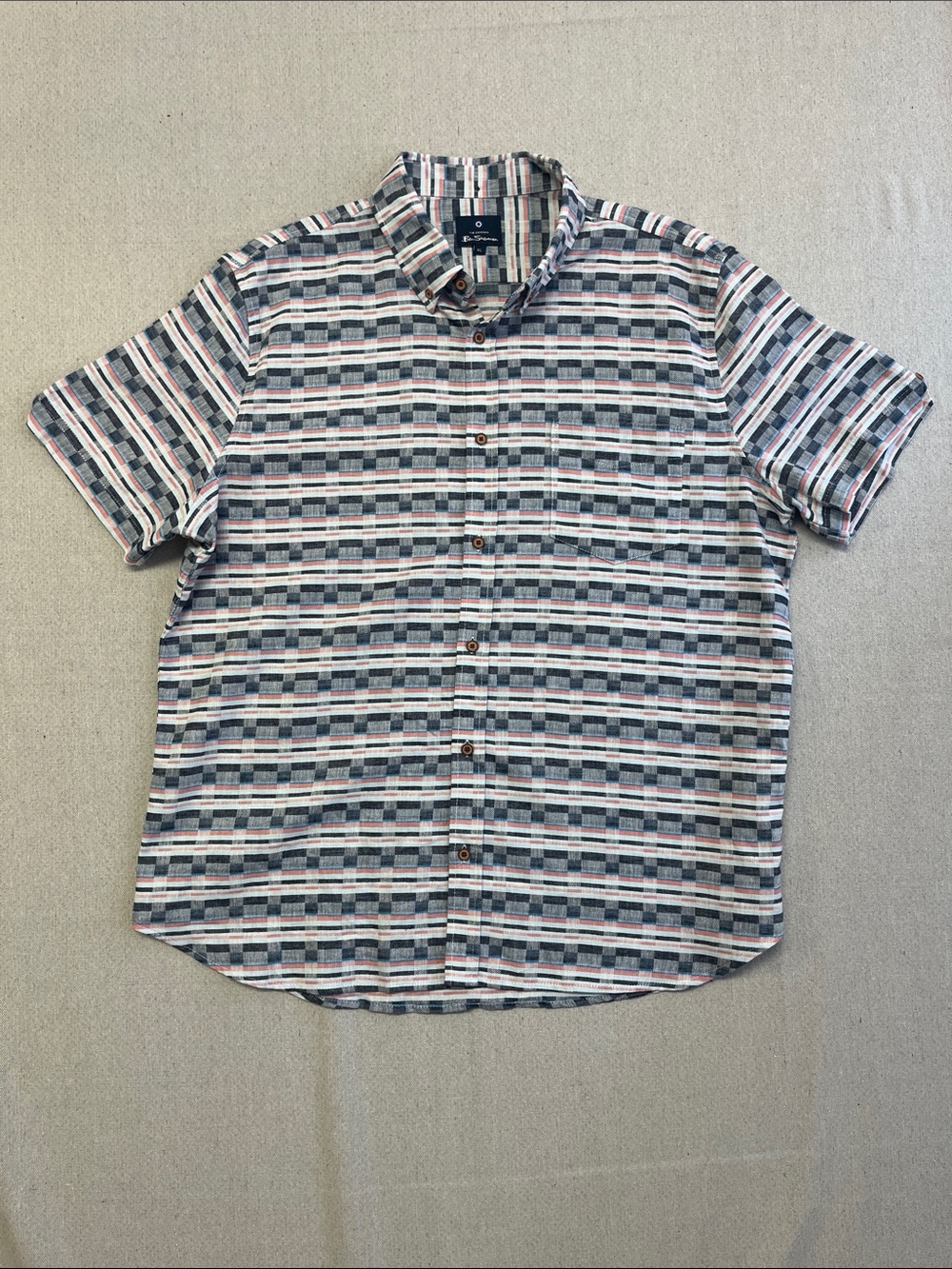 Ben Sherman Linen Cotton Plaid/geometric Button Up Shirt Men’s XL Short Sleeve